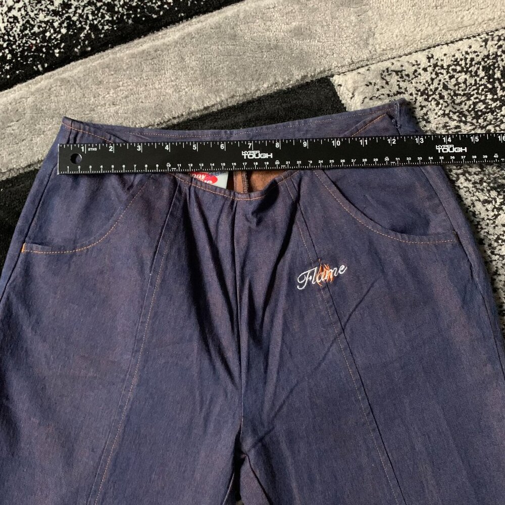 Women's Vintage Y2K 2000s Johnny Blaze Flame Embroidered Dark Denim Flare Jeans - Picture 3 of 5